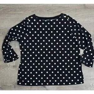 Lauren Ralph Lauren Womens Black White Polka Dot Boat Neck Button Shoulder Top M